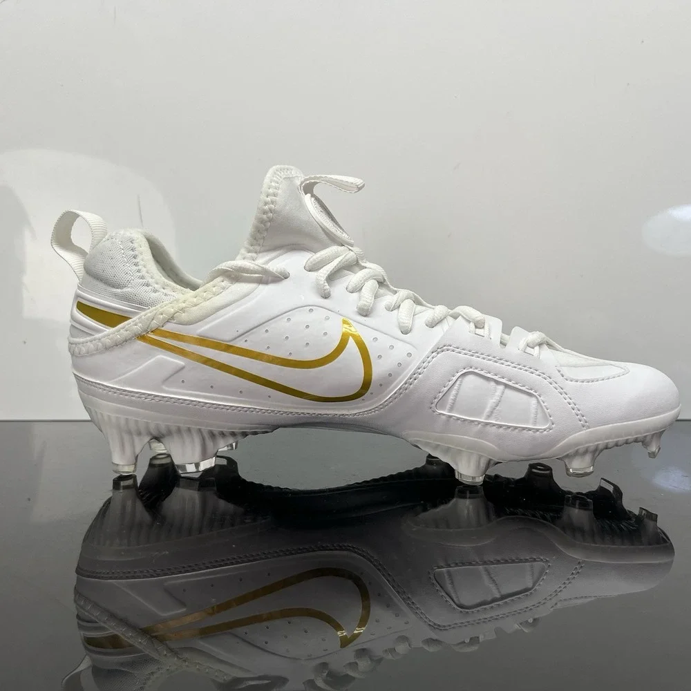 Nike Huarache 9 LAX SAMPLE White Gold Lacrosse Cleats FD0090-100 Men Size 8